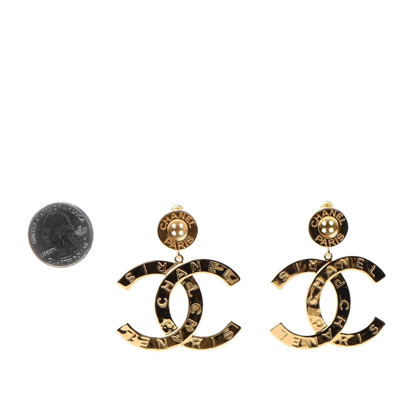Metal Large Paris Button Earrings Gold