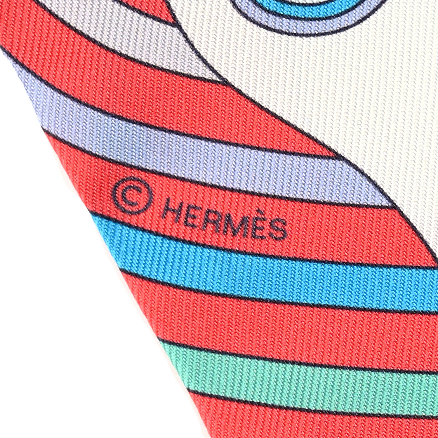 Hermes Silk Carres Volants Twilly Grenadine White Bleu 4 of 4