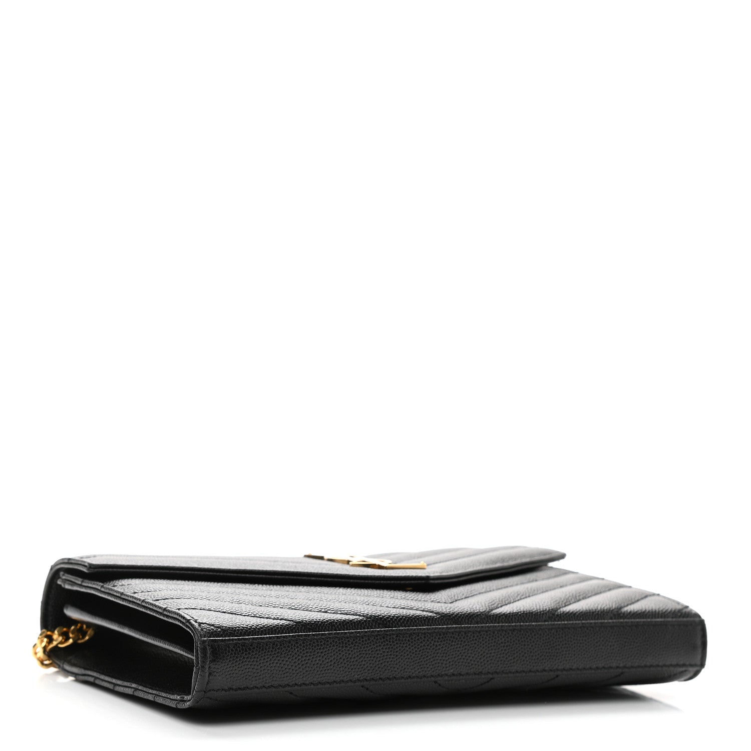 Saint Laurent Grain De Poudre Matelasse Chevron Monogram Chain Wallet Black 4 of 12