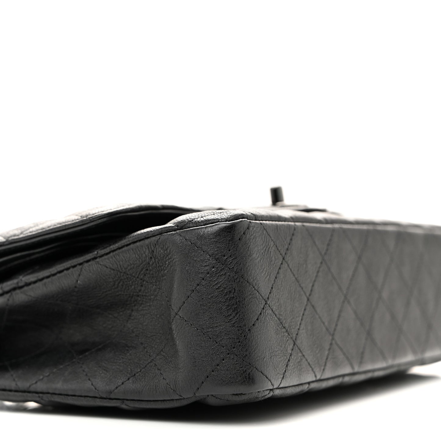 Crumpled Calfskin Quilted Medium Double Flap So Black