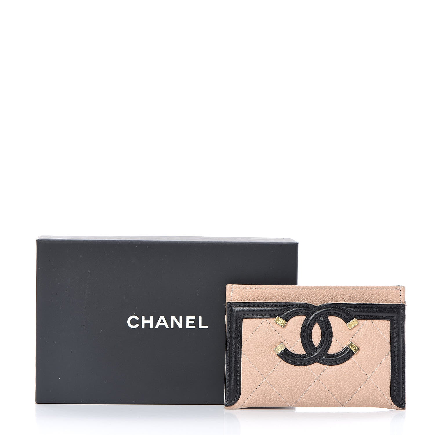 Chanel Caviar Quilted Filigree Card Holder Beige Black 9 of 9