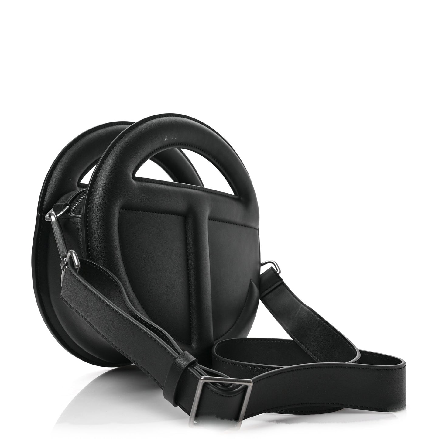 Vegan Leather Round Circle Bag Black
