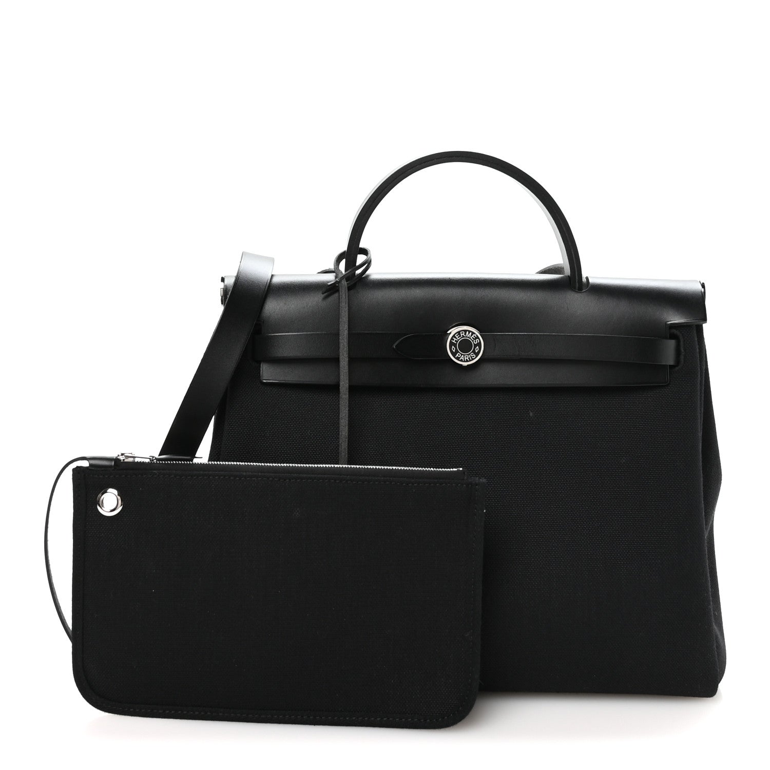 Hermes Military Toile Vache Hunter Herbag Zip Retourne 31 PM Black 3 of 11