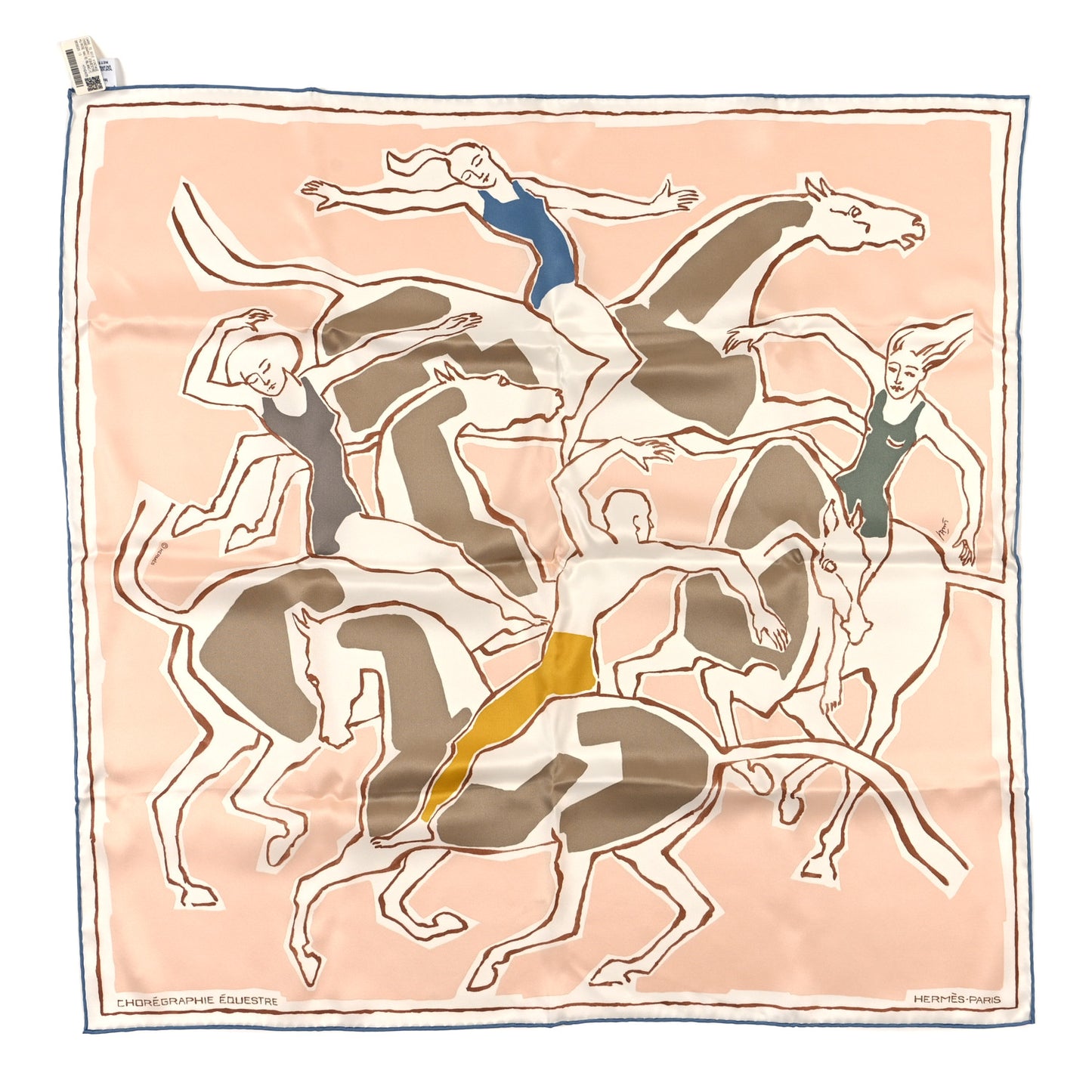 Silk Muslin Choreographie Equestre Scarf 70 Rose Nacre White