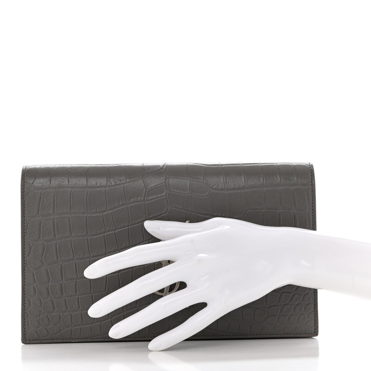 Croc Embossed Calfskin Classic Kate Monogram Clutch Fog