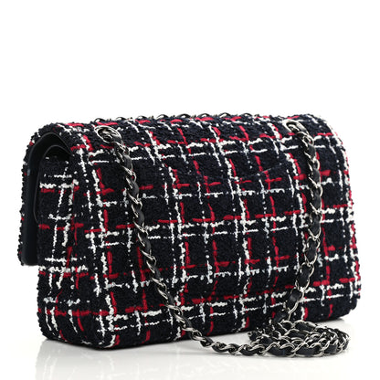 Chanel Tweed Quilted Medium Double Flap Navy White Red 3 of 16
