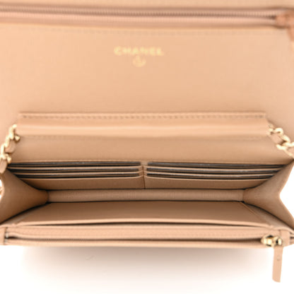 Chanel Caviar Quilted Crystal CC Wallet On Chain WOC Beige 5 of 13