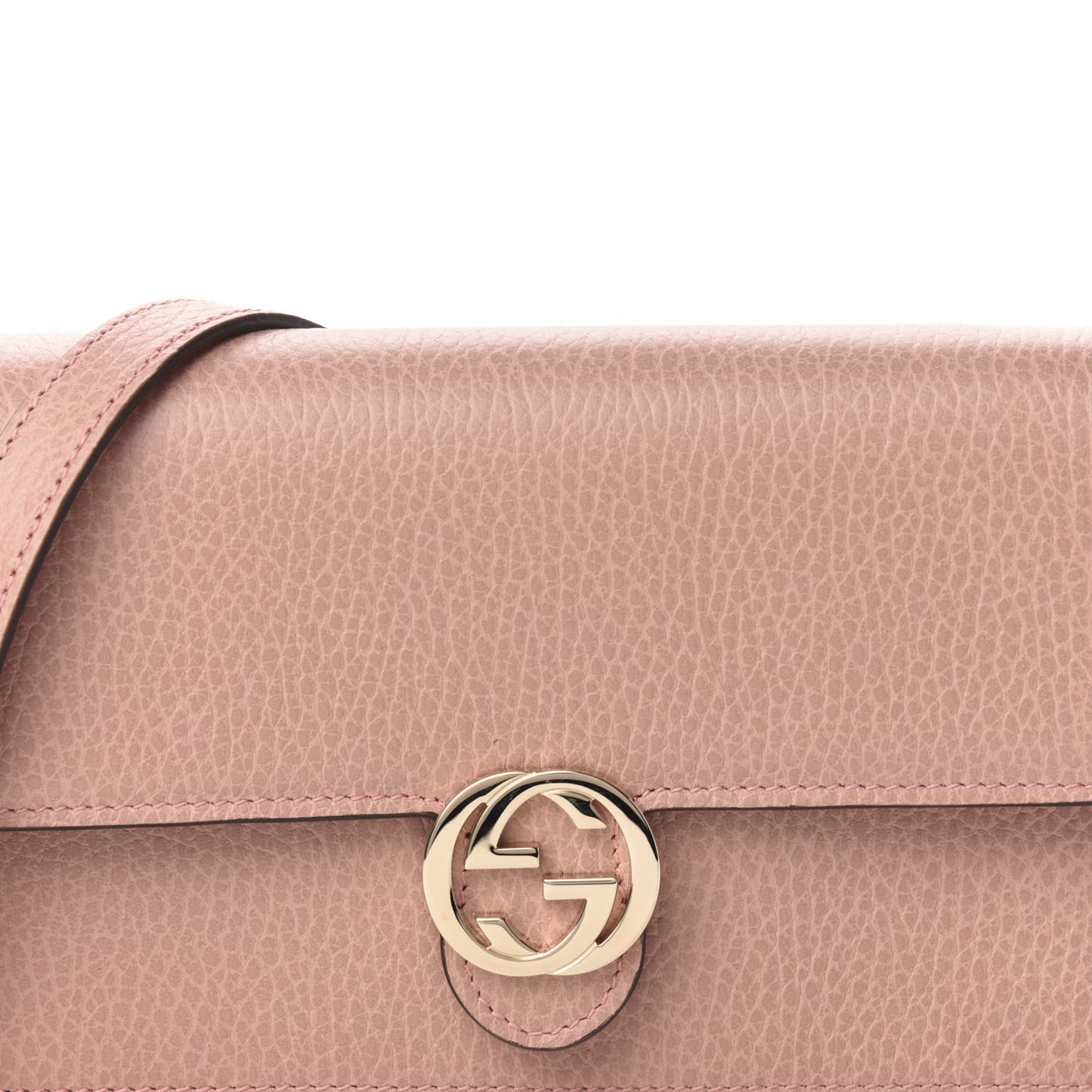 Dollar Calfskin Interlocking G Chain Wallet Soft Pink
