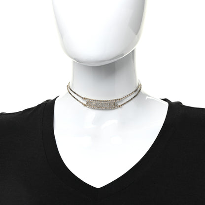 Chanel Metal Crystal Logo Choker Necklace Gold 2 of 5