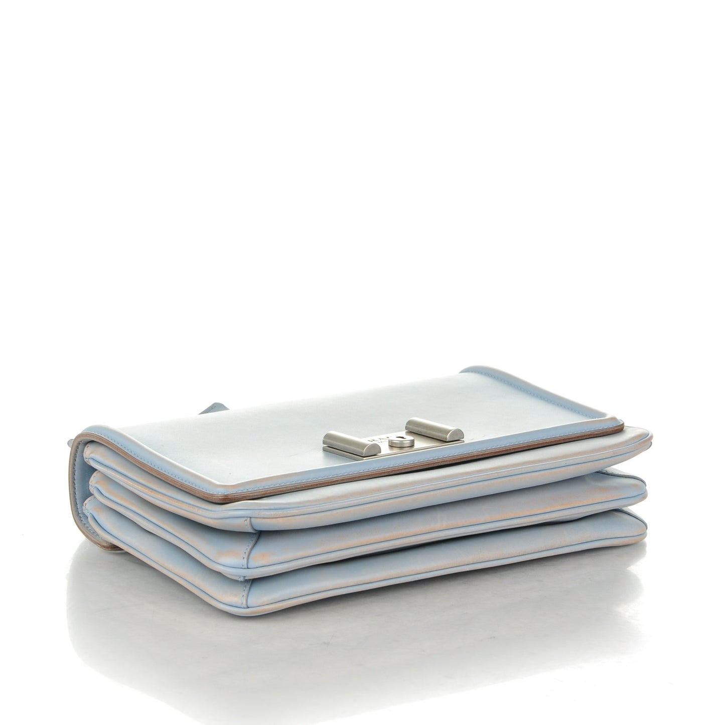 Vitello Vintage Metal Closure Shoulder Bag Light Blue