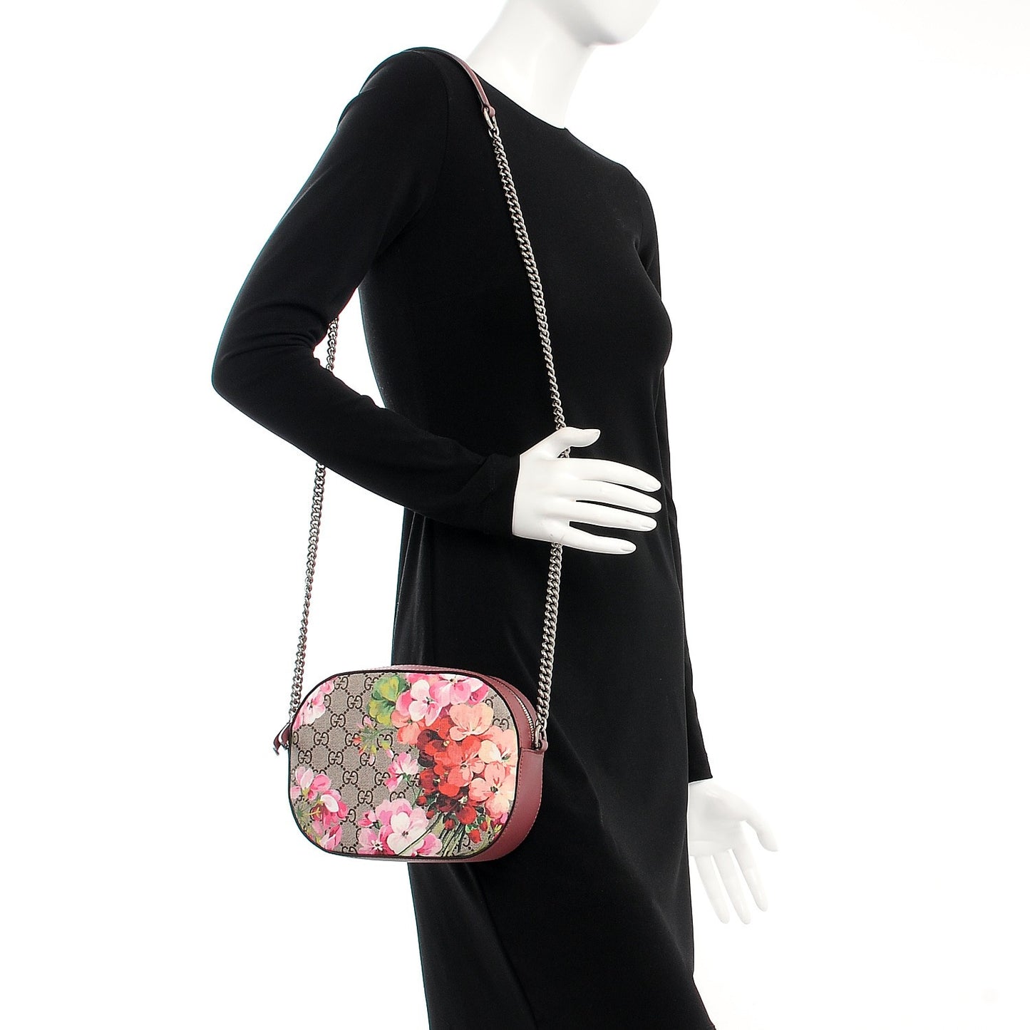 GG Supreme Monogram Blooms Mini Chain Shoulder Bag Beige Multicolor Dry Rose