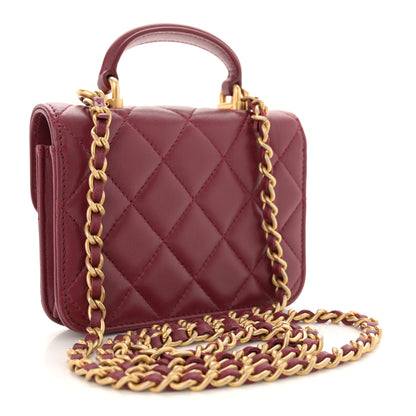 Chanel Lambskin Quilted Top Handle Flap Coin Purse With Chain Burgundy 3 of 13