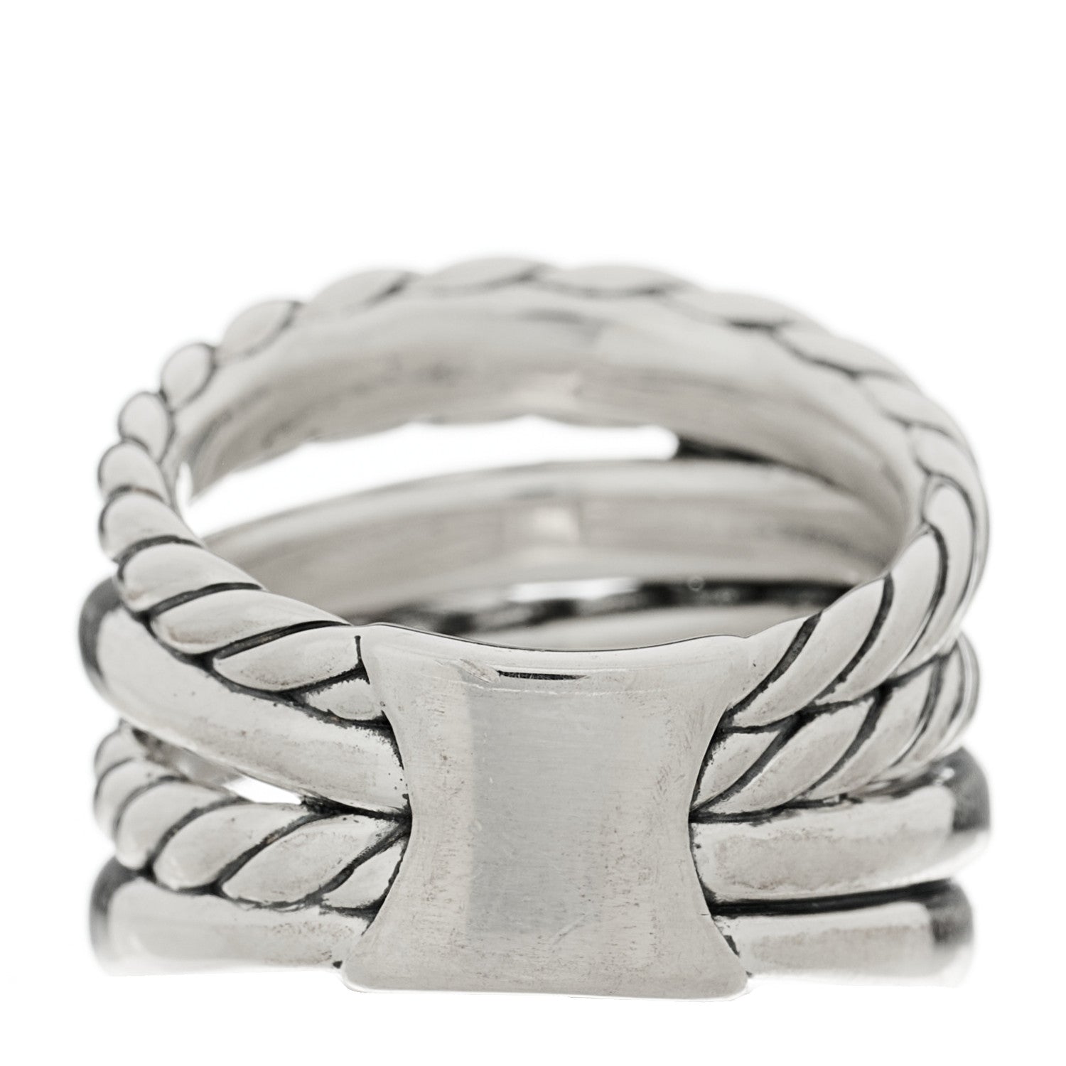 David Yurman Sterling Silver 14K Yellow Gold 17.5mm Five Row Crossover Ring 53 6.5 3 of 4