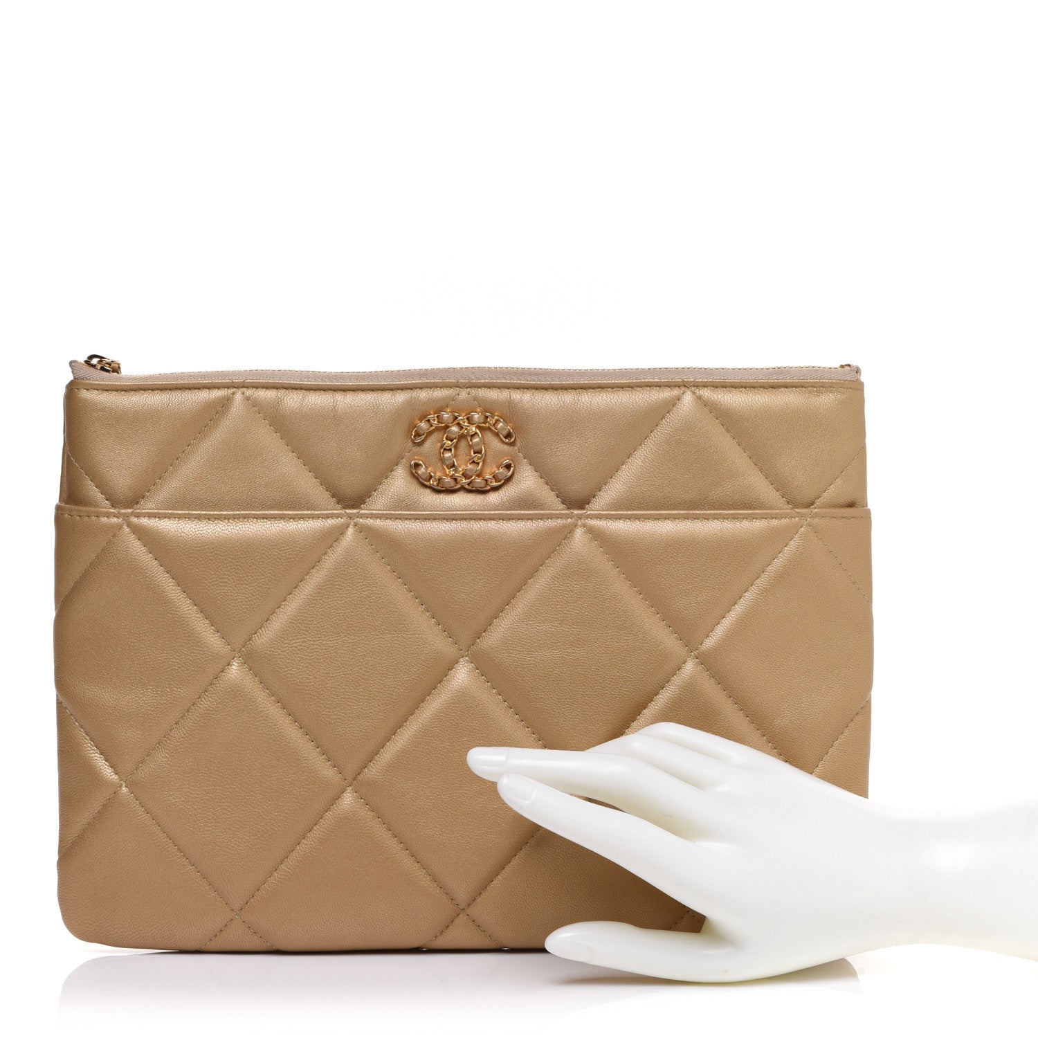Chanel Metallic Lambskin Quilted Chanel 19 Pouch Gold 2 of 10