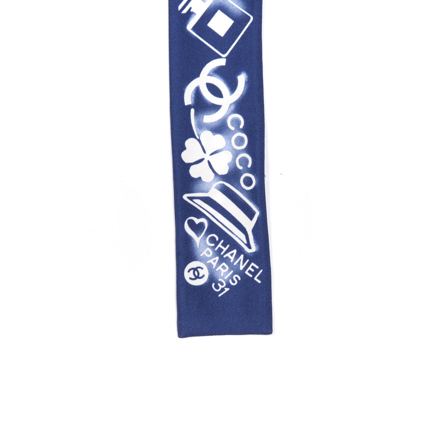 Silk CC Slim Bandeau Scarf Navy Ivory