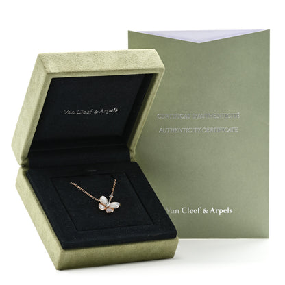Van Cleef & Arpels 18K Rose Gold Diamond Mother of Pearl Two Butterfly Pendant Necklace 6 of 6