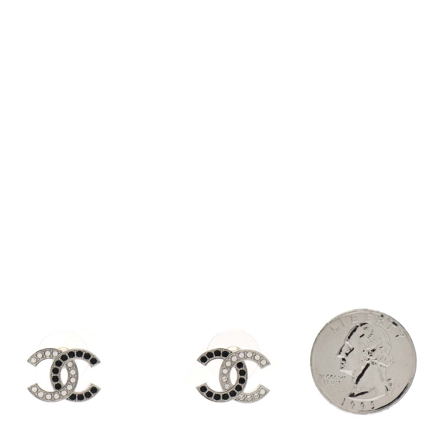 Chanel Crystal CC Earrings Silver Black 2 of 4