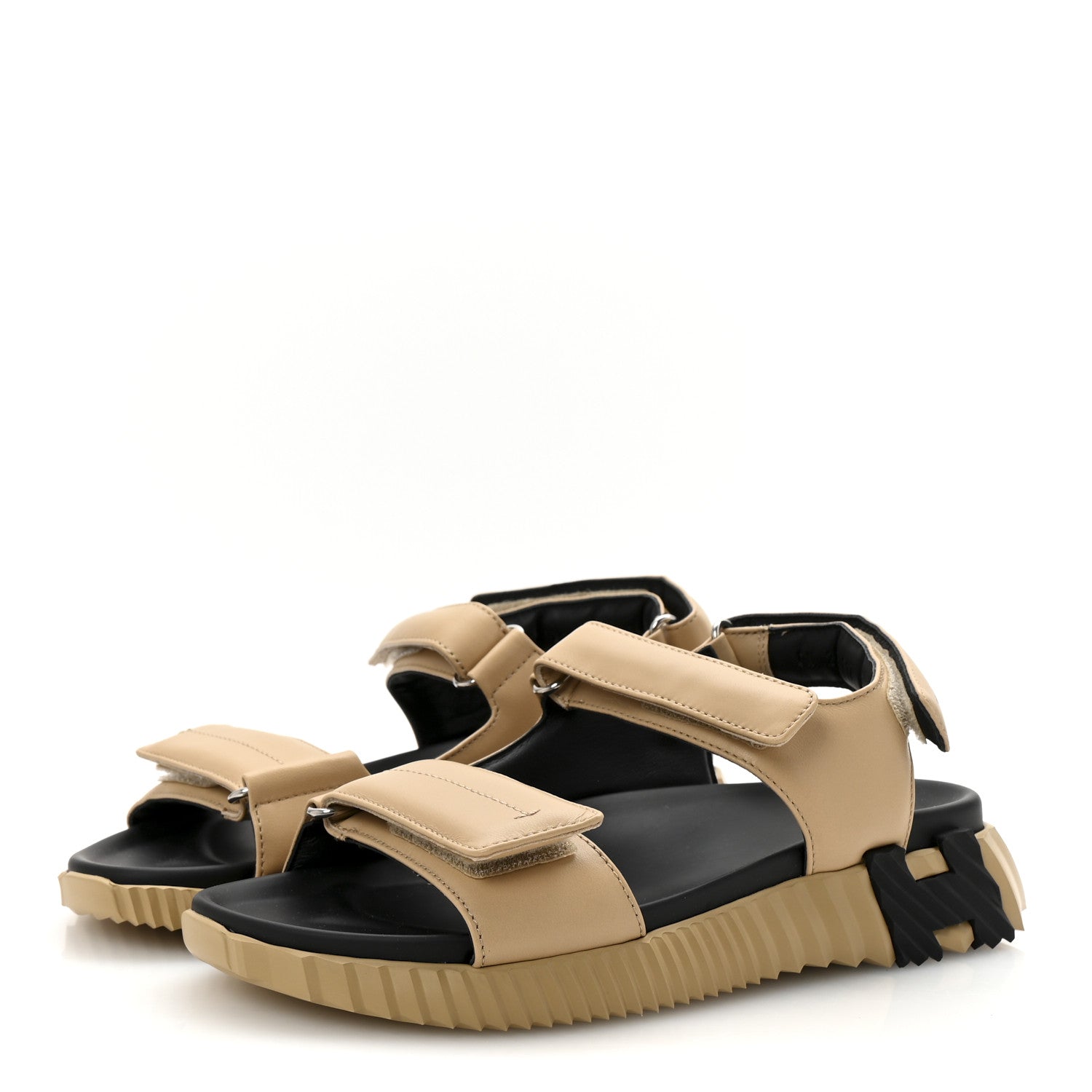 Hermes Lambskin Junior Womens Sandals 39 Beige Black 4 of 9