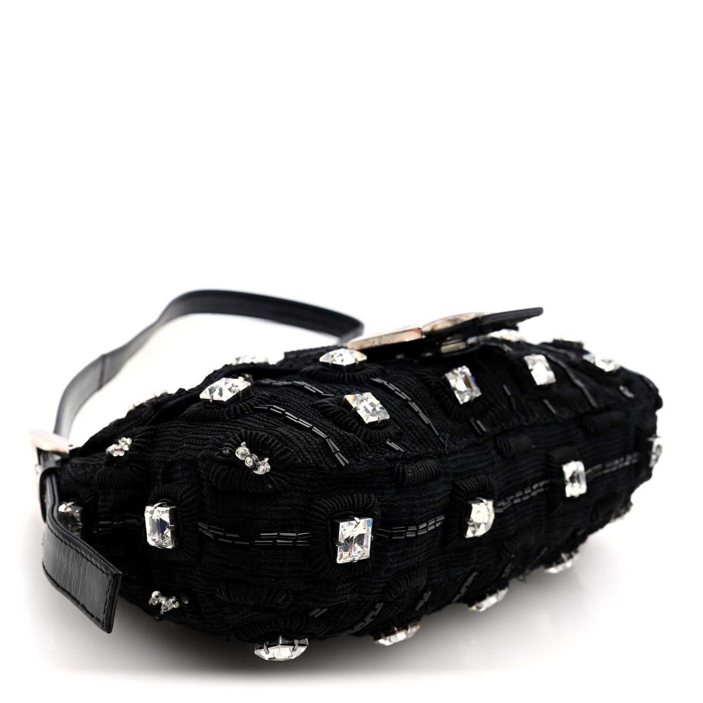 Fabric Beaded Crystal Baguette Black