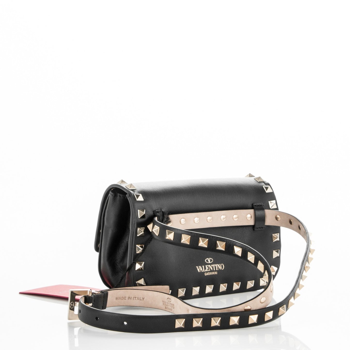 Calfskin Rockstud Belt Bag Black