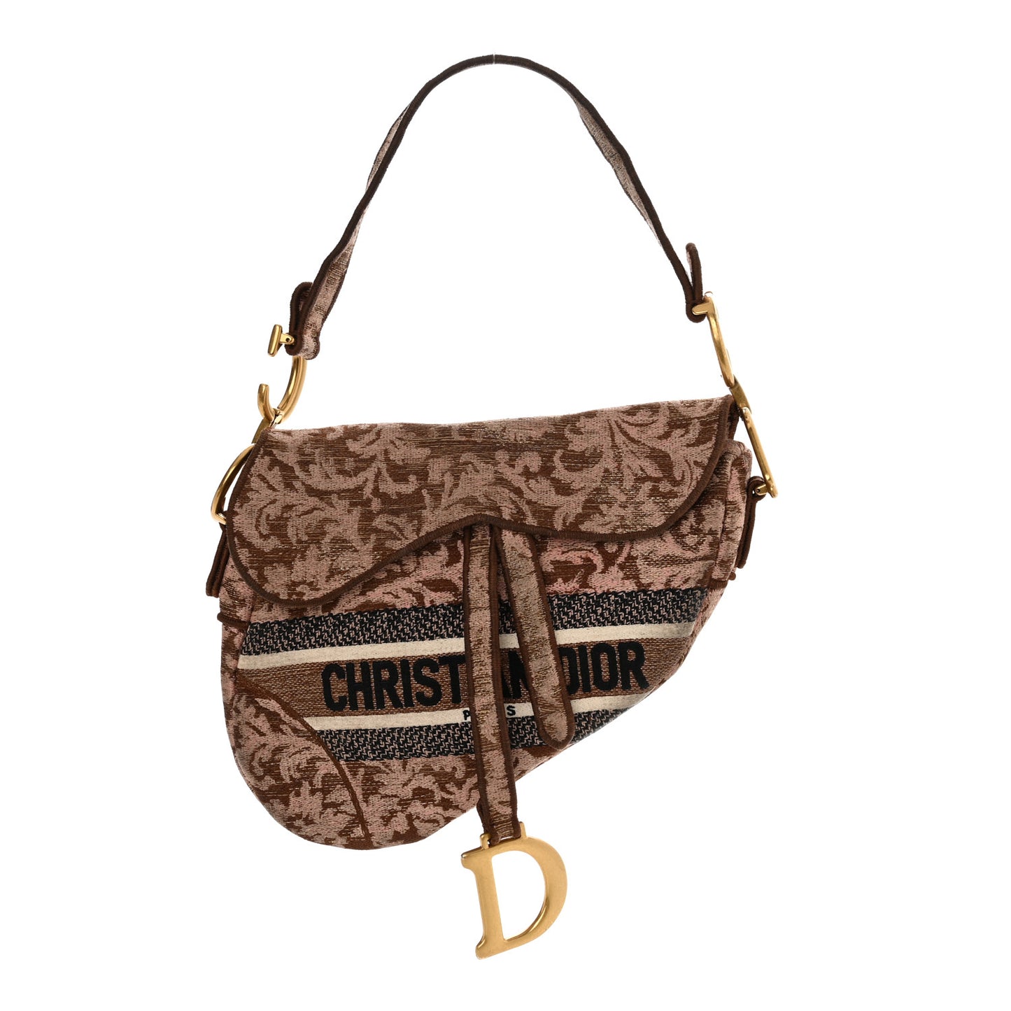 Canvas Embroidered Brocart Saddle Bag Metallic Pink