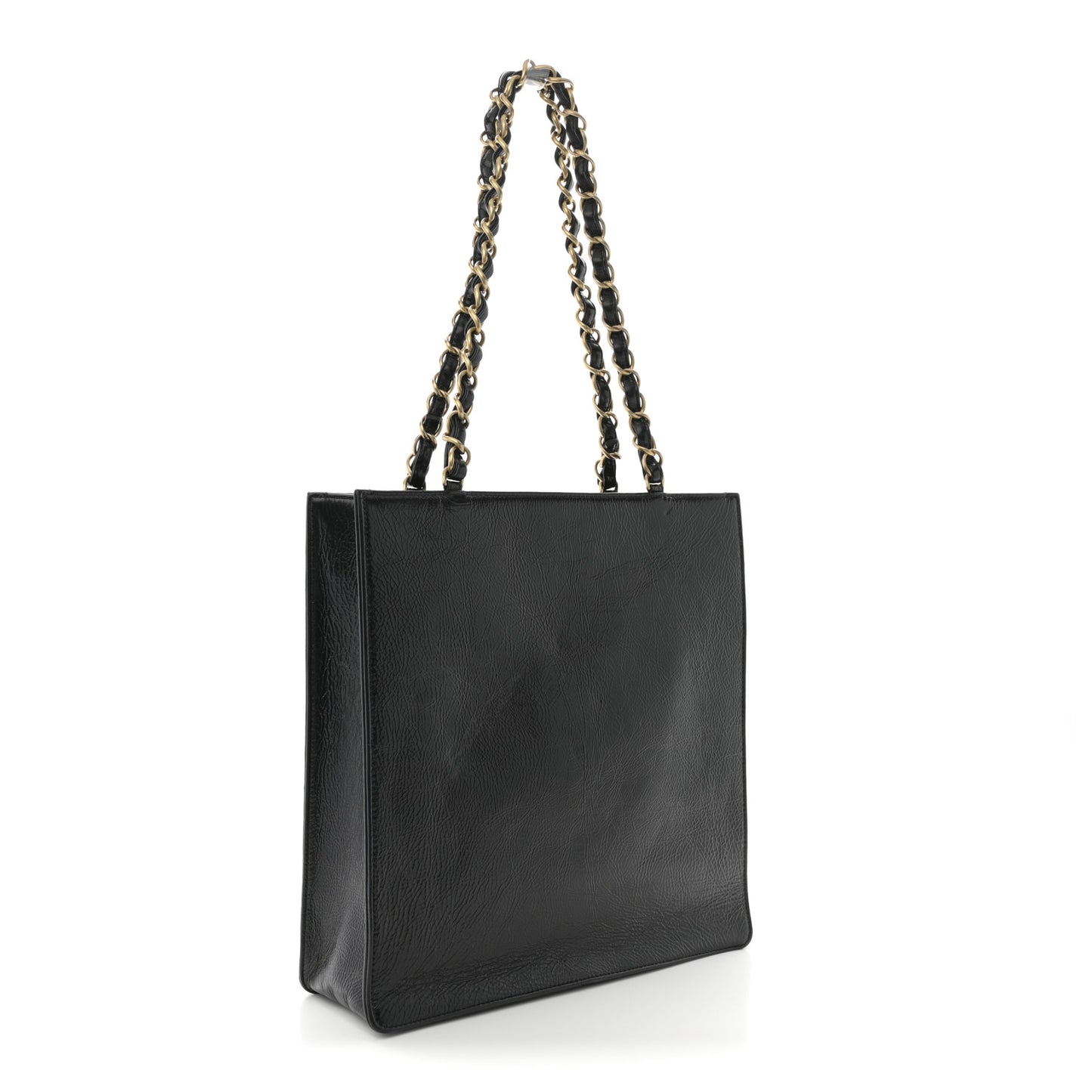 Shiny Aged Calfskin North South Shopping Bag Black