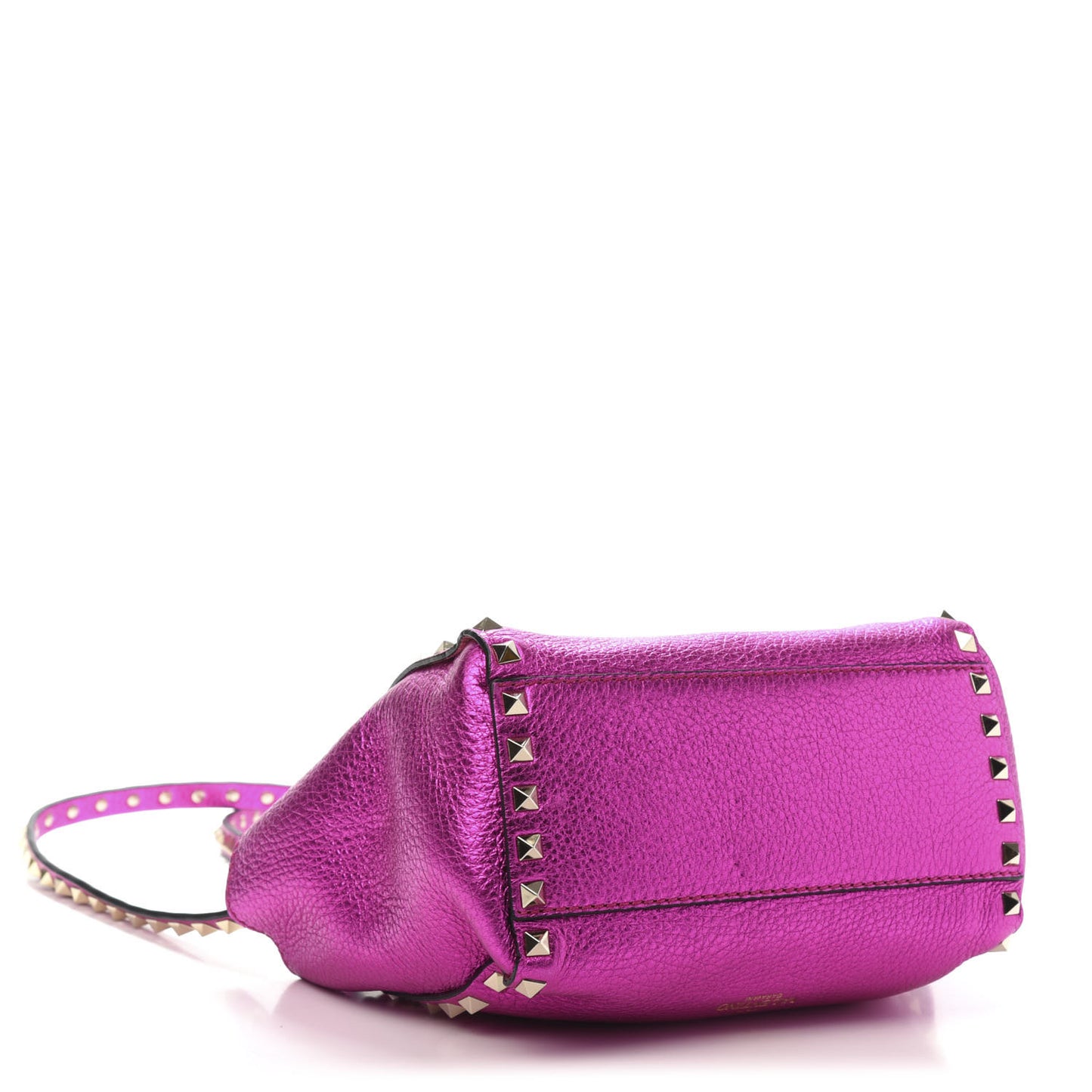 Metallic Grained Calfskin Mini Rockstud Double Handle Tote Peony