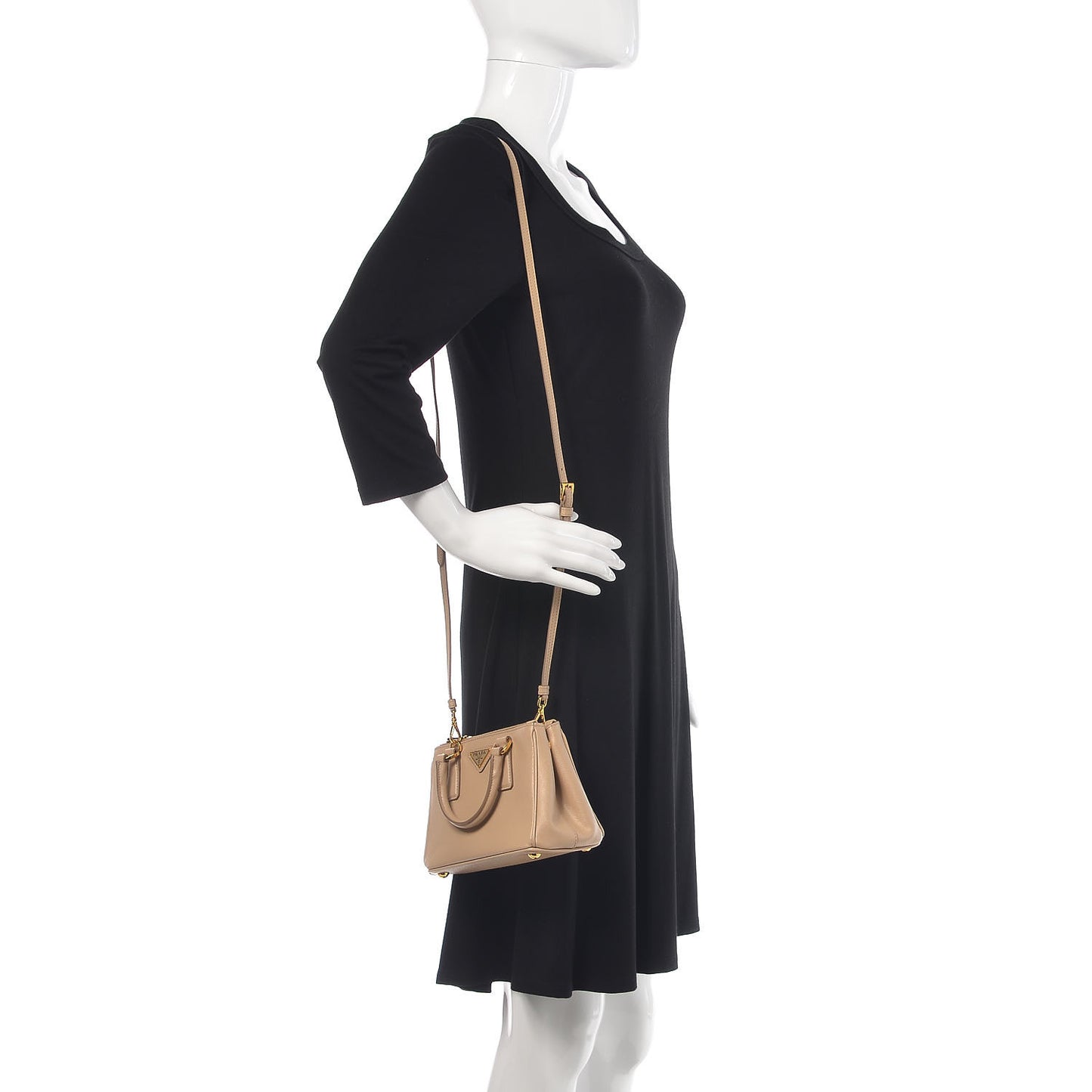 Saffiano Lux Micro Galleria Double Zip Tote Sabbia