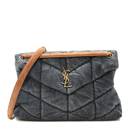 Saint Laurent Denim Quilted Medium Loulou Puffer Monogram Chain Satchel Blue Cinnamon 1 of 11