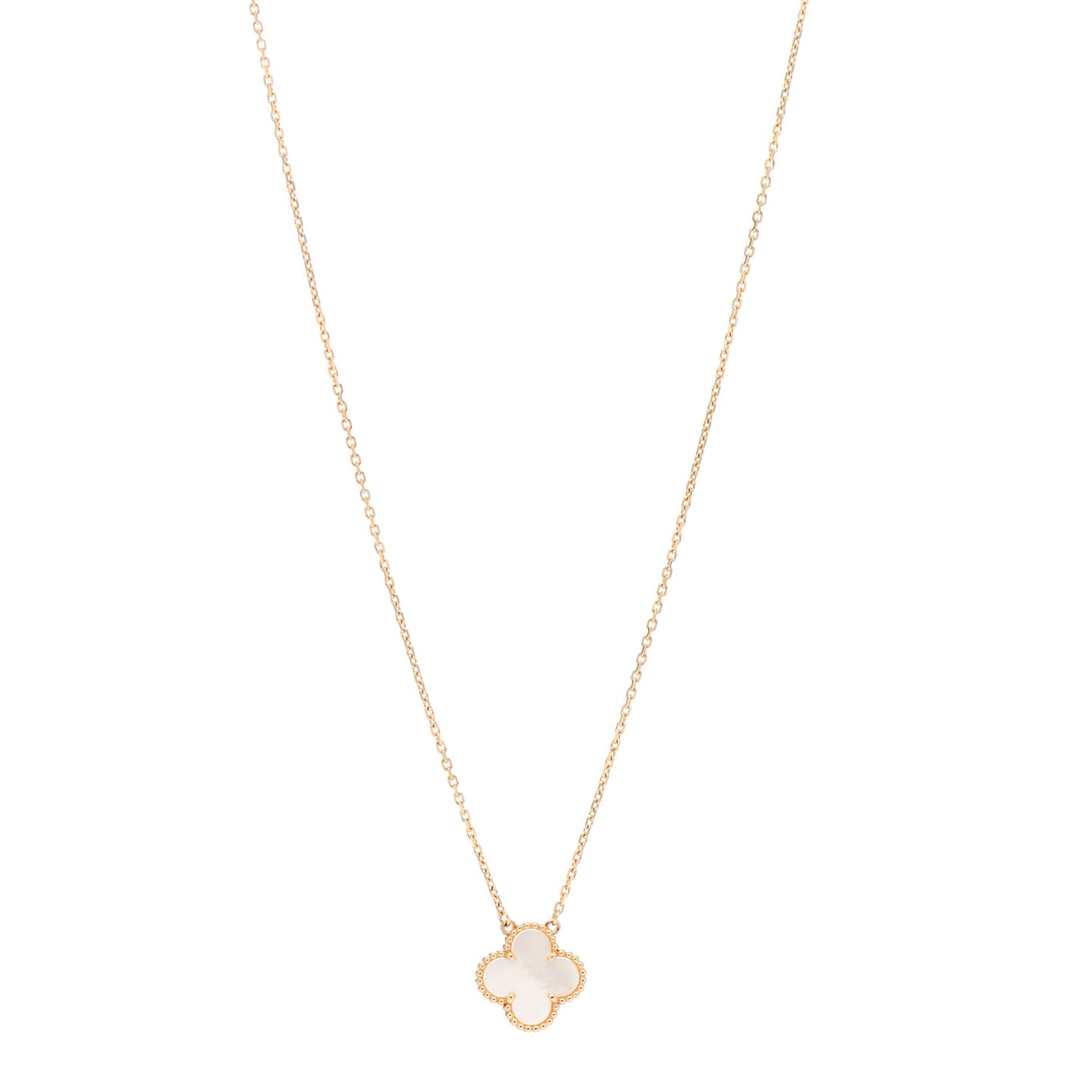18K Yellow Gold Mother of Pearl Vintage Alhambra Pendant Necklace
