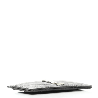 Saint Laurent Grain De Poudre Matelasse Chevron Monogram Credit Card Case Earth 4 of 7