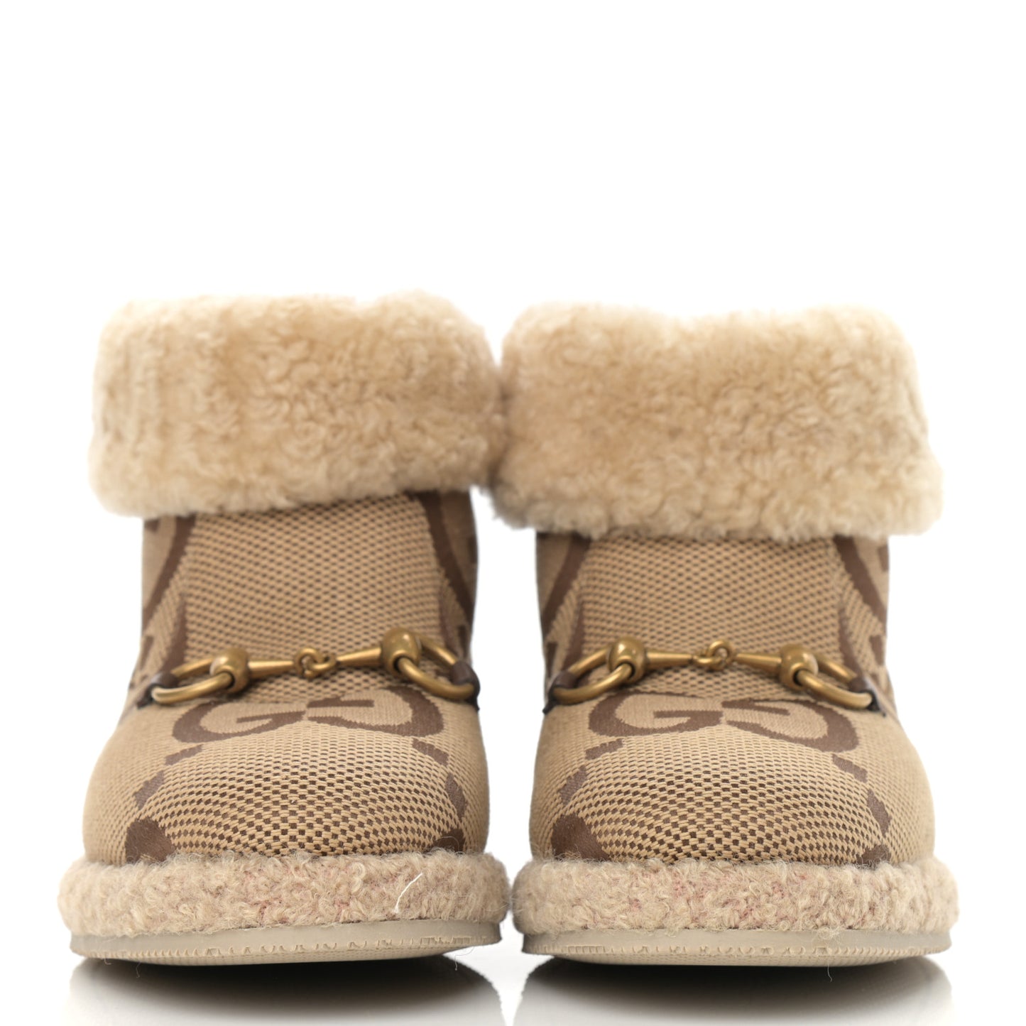 Monogram Jumbo GG Wool Womens Fria Horsebit Ankle Boots 36 Camel Ebony Butterscotch