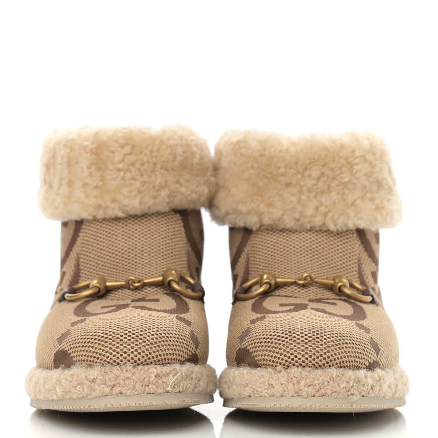 Gucci Monogram Jumbo GG Wool Womens Fria Horsebit Ankle Boots 36 Camel Ebony Butterscotch 2 of 8
