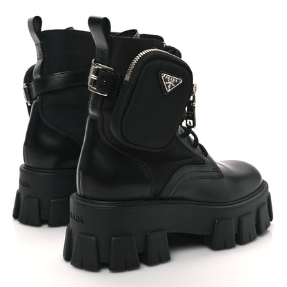 Prada Spazzolato Rois Re-Nylon Metal Triangle Logo Monolith Pouch Pocket 55mm Boots 36.5 Black 4 of 8