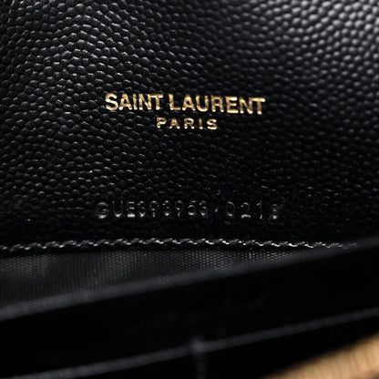 Saint Laurent Grain De Poudre Matelasse Chevron Monogram Envelope Chain Wallet Black 7 of 9