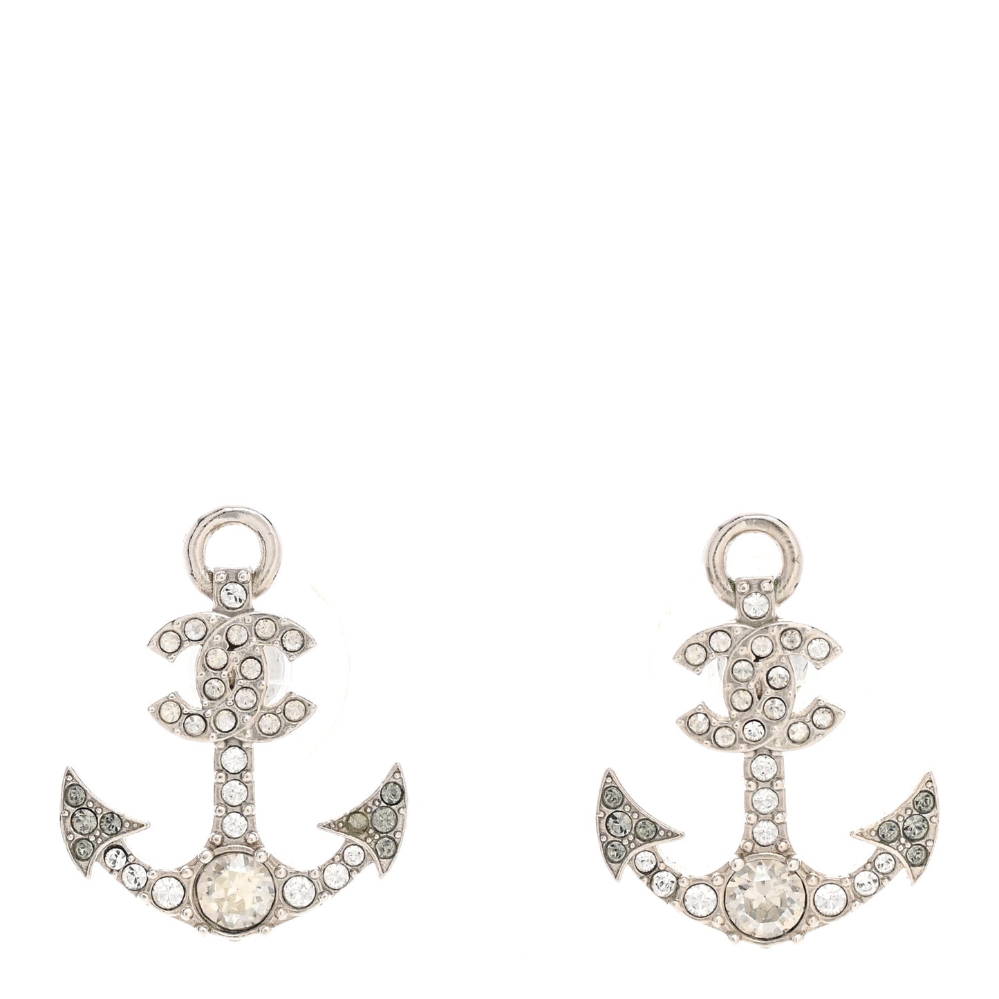 Crystal CC Anchor Earrings Silver