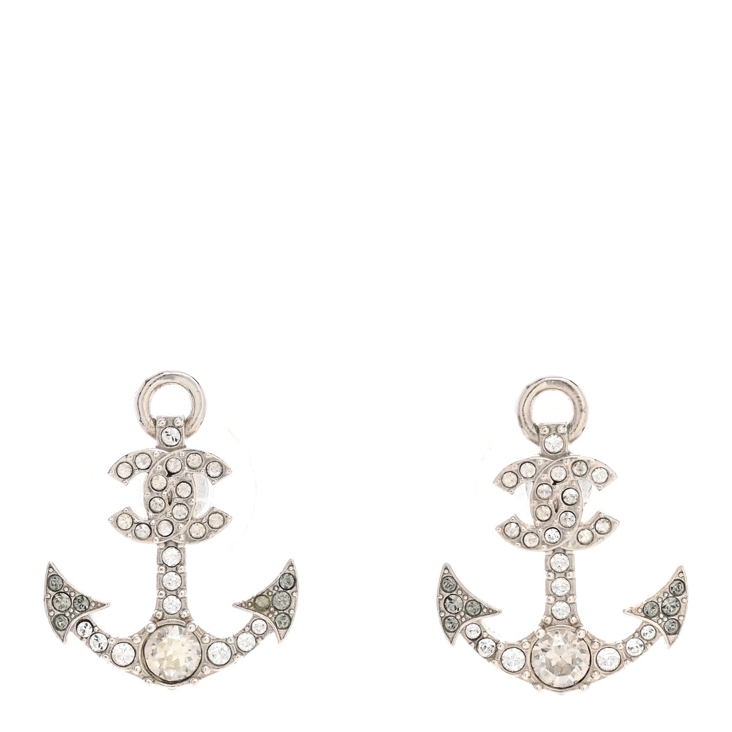Chanel Crystal CC Anchor Earrings Silver 1 of 5
