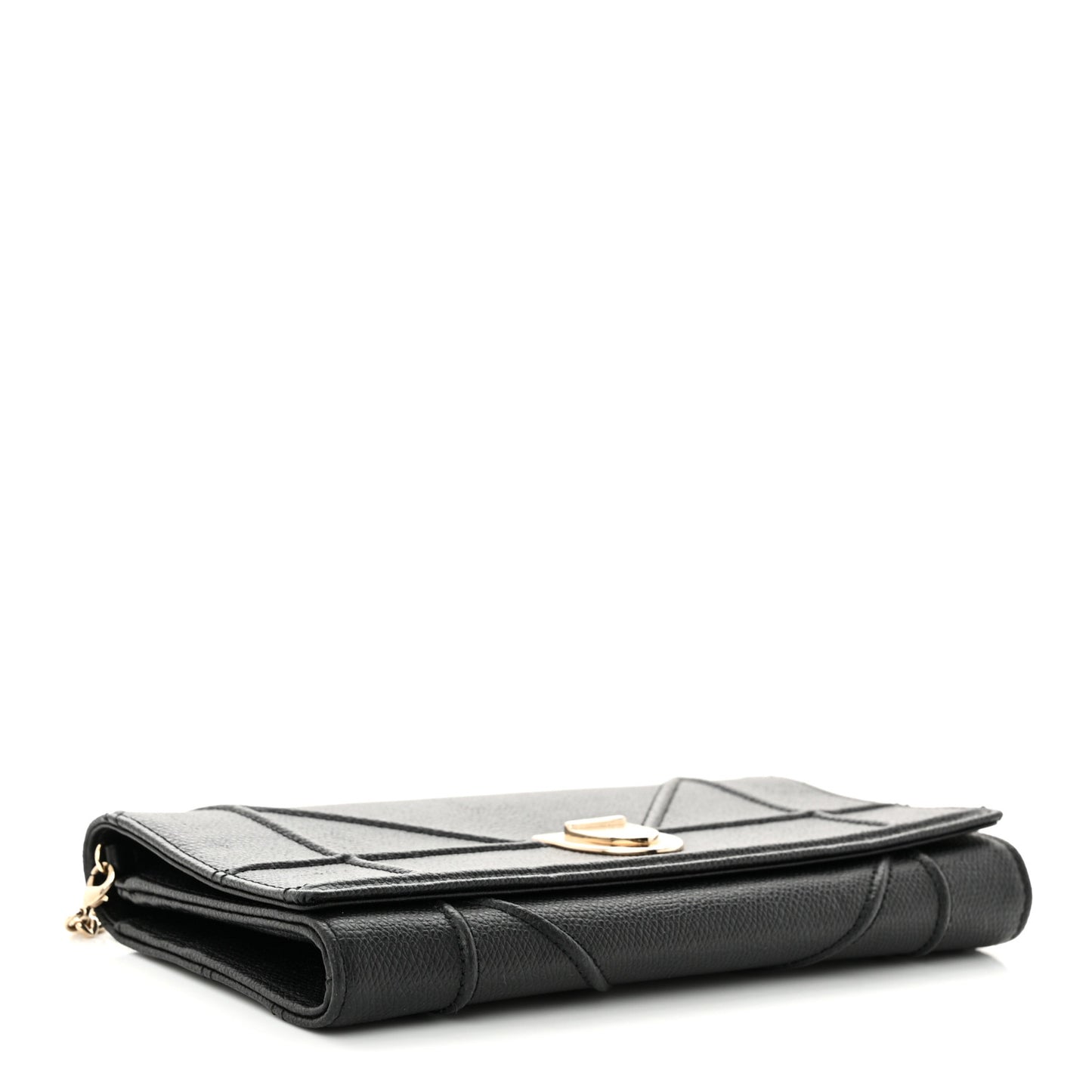 Grained Calfskin Diorama Croisiere Chain Wallet Black