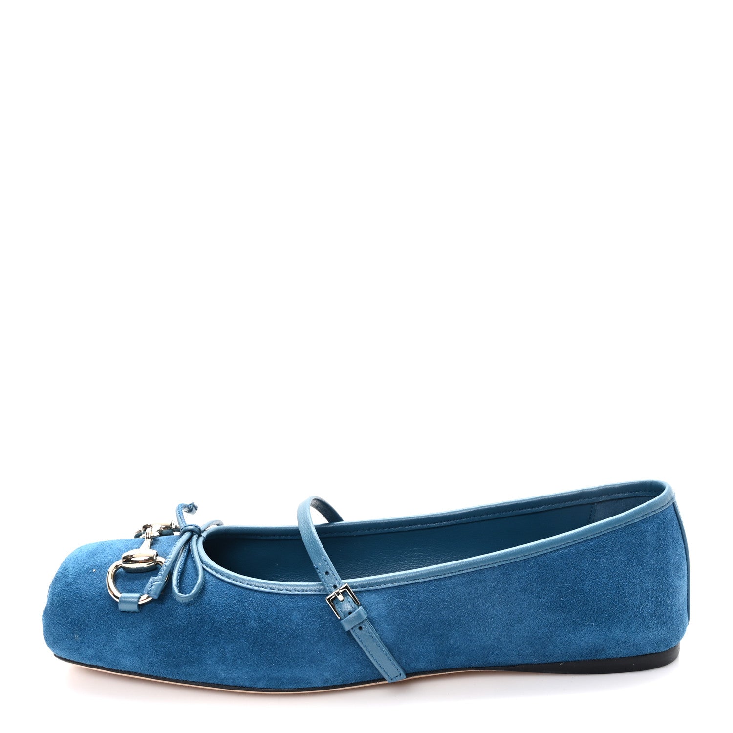 Gucci Kid Scamosciato Horsebit Ballet Flats 37.5 Deep Acqua 1 of 10