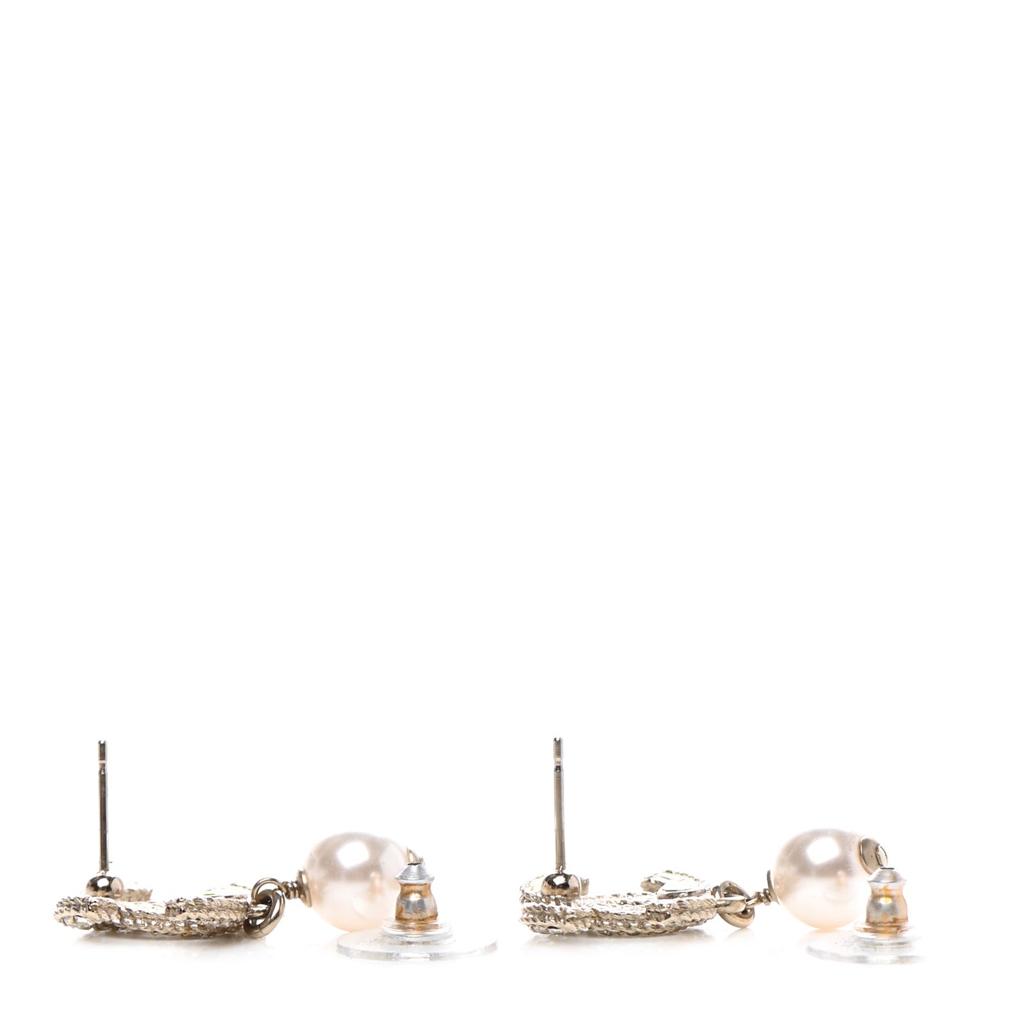Crystal Pearl CC Drop Earrings Gold
