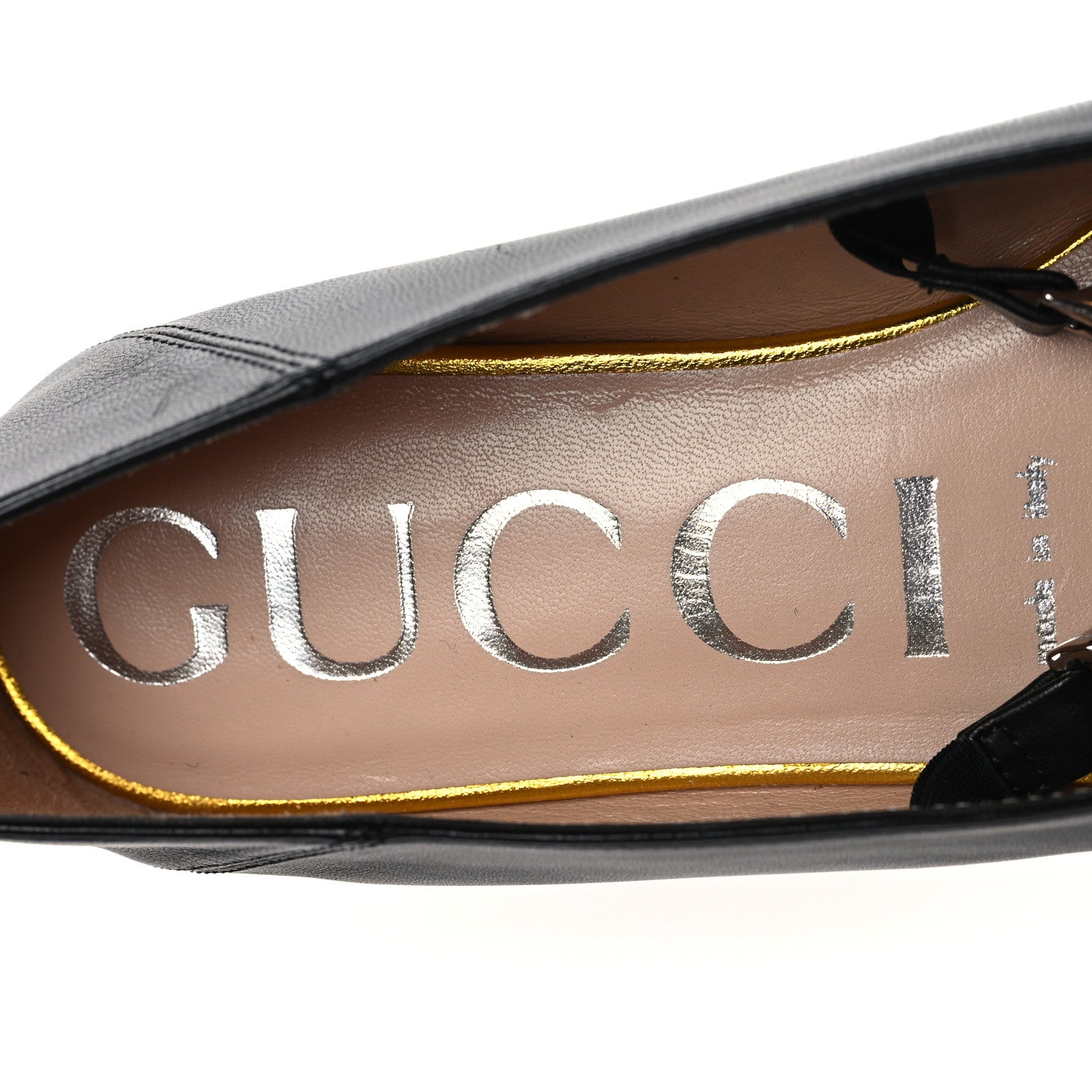 Gucci Nappa Lumiere Deva Horsebit Chain Embellished Flats 37 Black 9 of 10