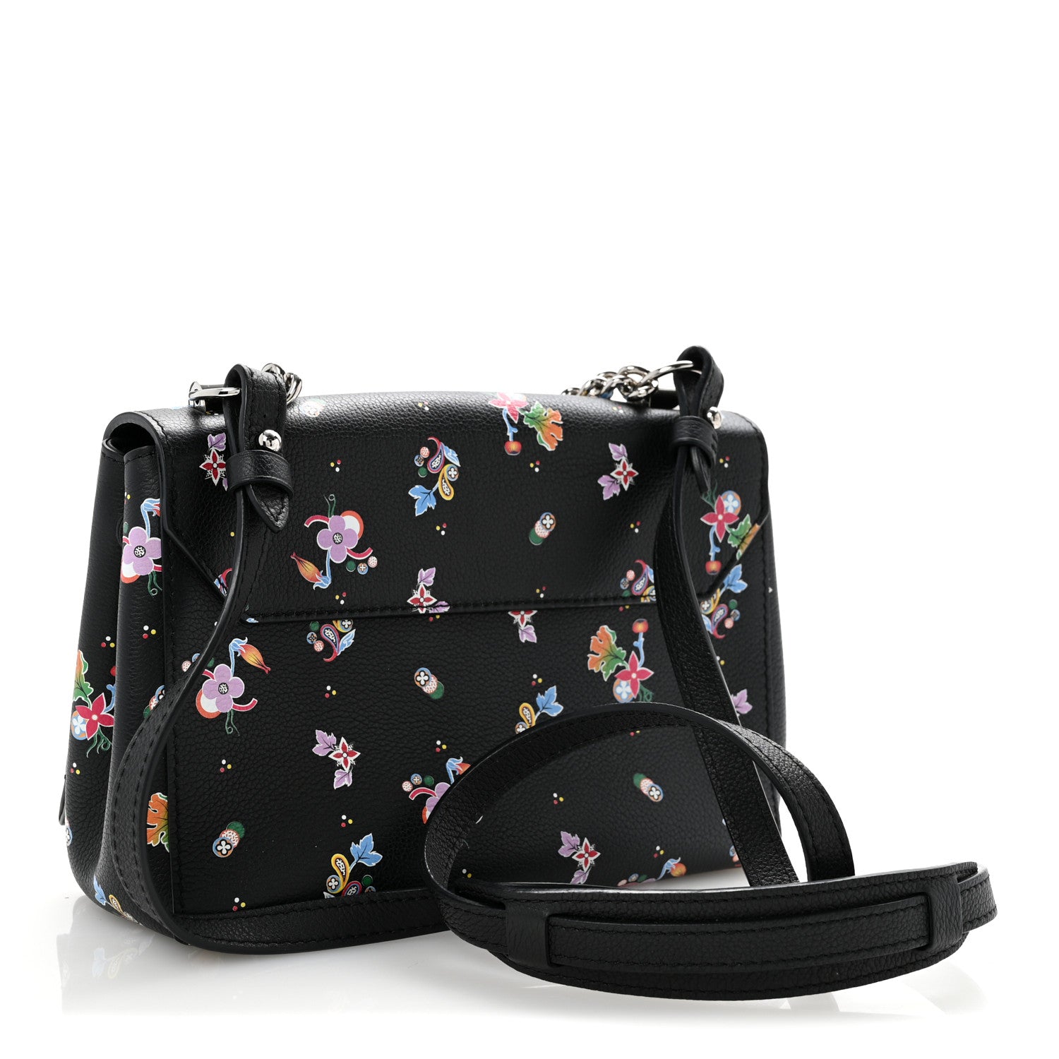 Louis Vuitton Soft Calfskin Lockme II Floral Chain Bag BB Black 3 of 11