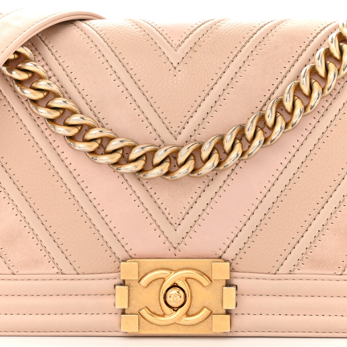 Caviar Suede Calfskin Chevron Medium Boy Flap Beige