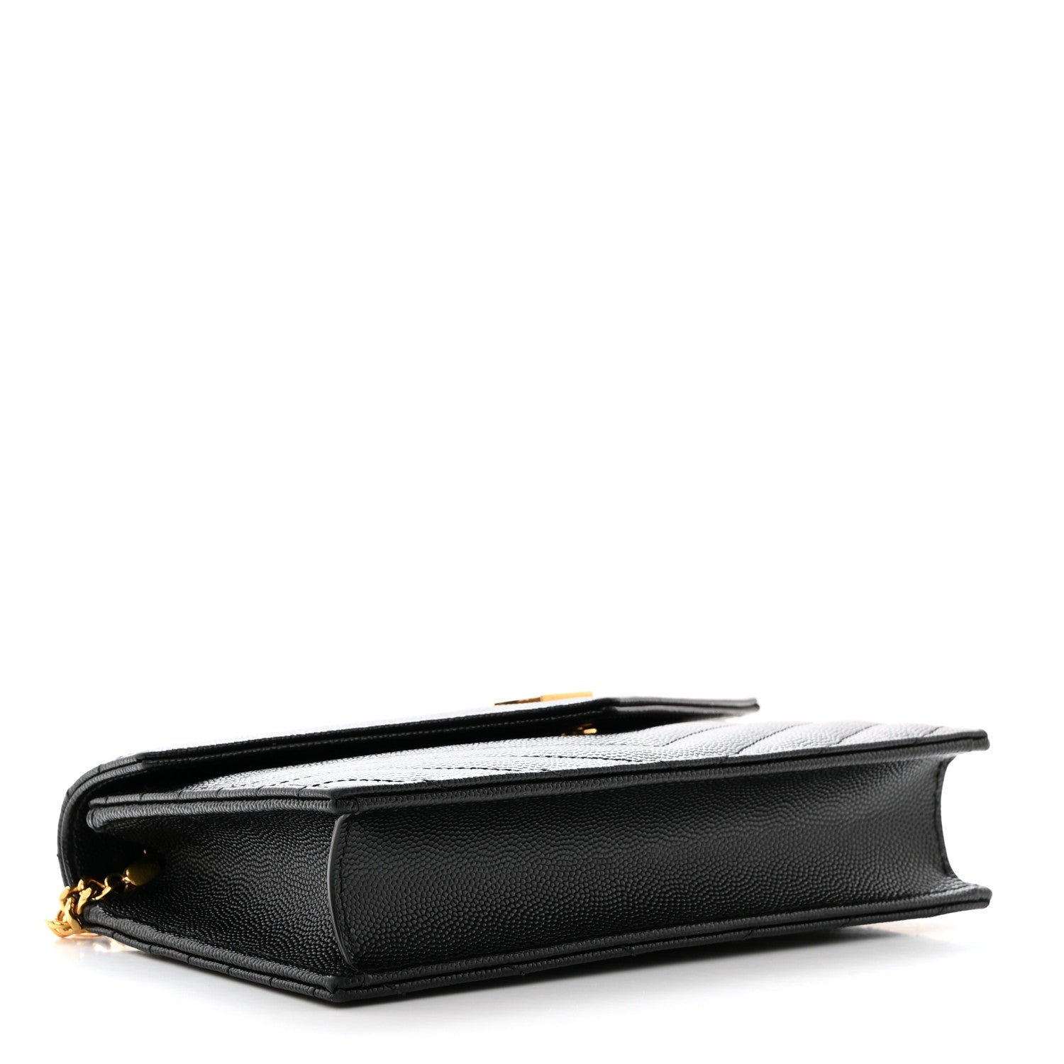 Saint Laurent Grain De Poudre Matelasse Chevron Monogram Envelope Chain Wallet Black 4 of 10