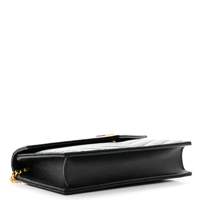 Saint Laurent Grain De Poudre Matelasse Chevron Monogram Envelope Chain Wallet Black 4 of 10