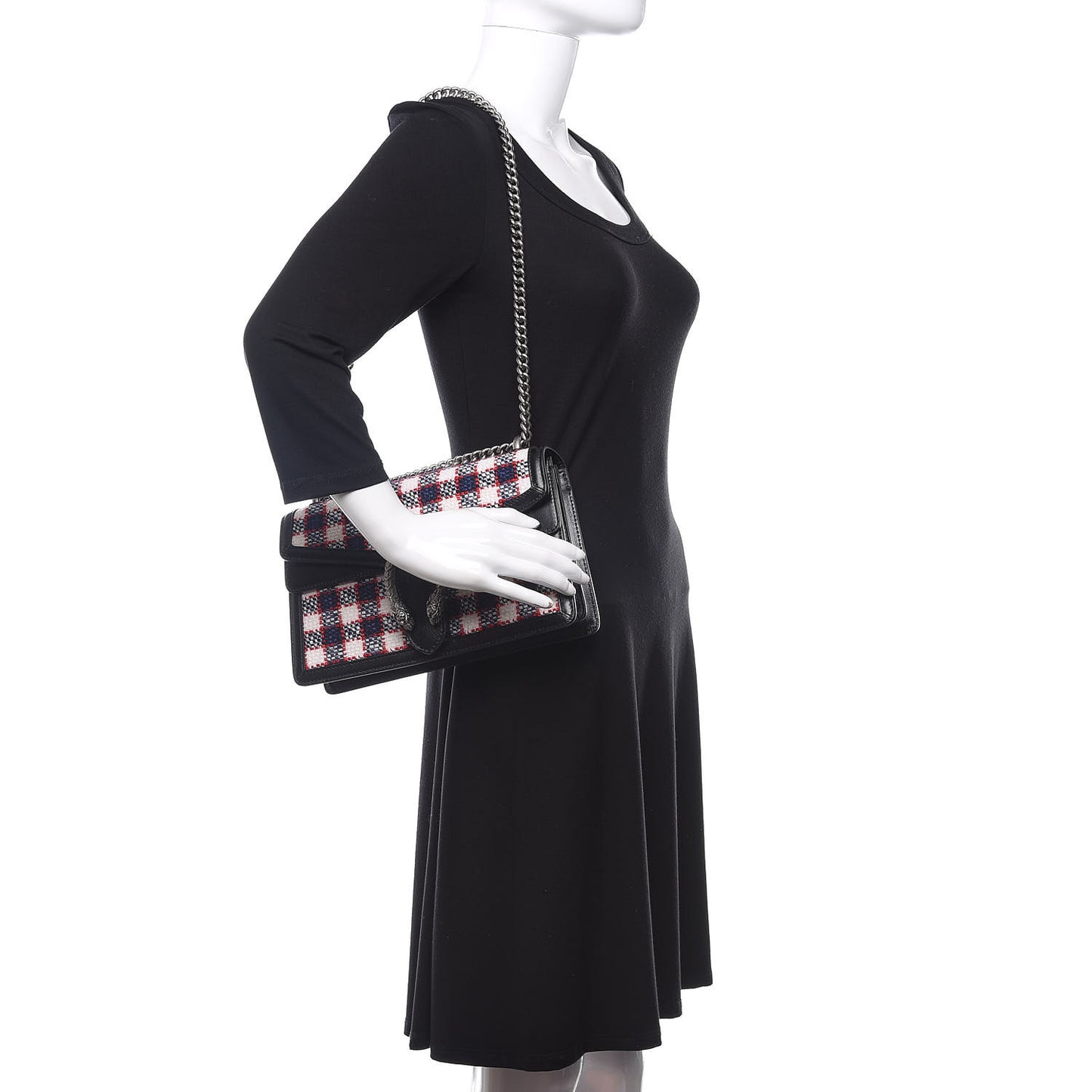 Vintage Tweed Check Small Dionysus Shoulder Bag White Hibiscus Red Marine