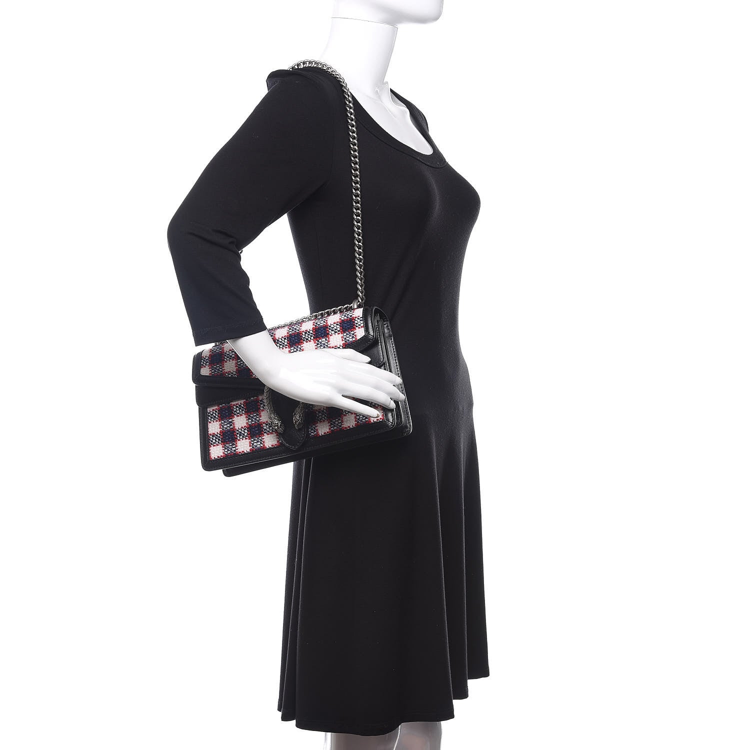 Gucci Vintage Tweed Check Small Dionysus Shoulder Bag White Hibiscus Red Marine 2 of 9