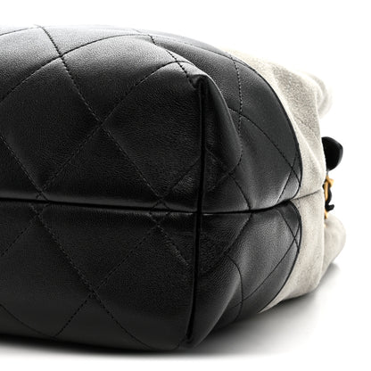 Chanel Suede Calfskin Shiny Lambskin Quilted Small Coco Base Shopping Bag Grey Black 10 of 10