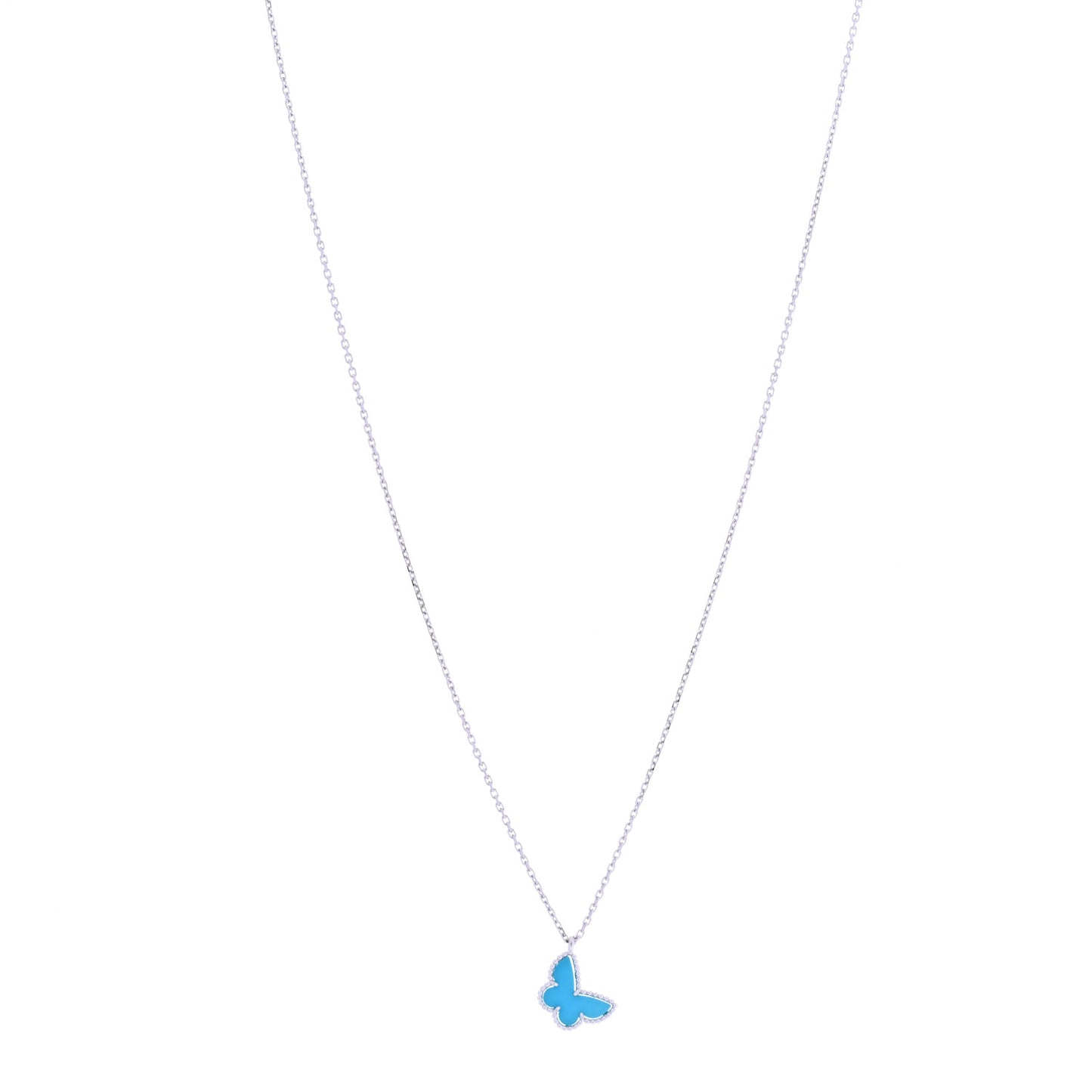 18K White Gold Turquoise Sweet Alhambra Butterfly Pendant Necklace