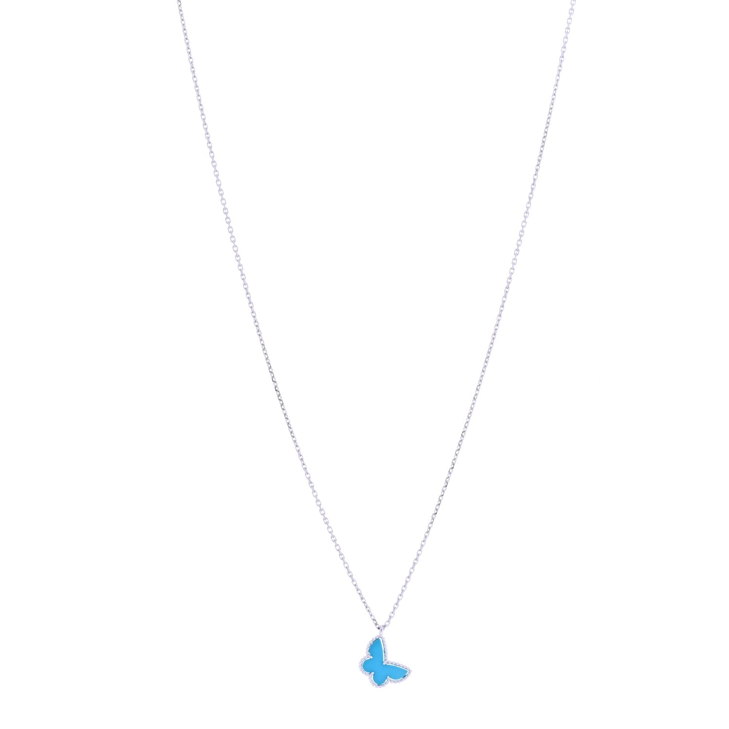 Van Cleef & Arpels 18K White Gold Turquoise Sweet Alhambra Butterfly Pendant Necklace 1 of 7
